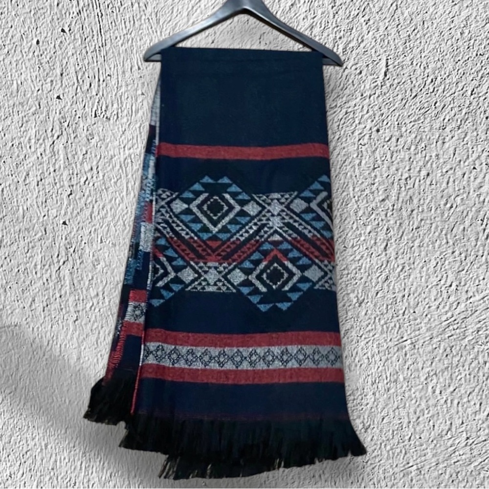 Southwestern Scarf-Color: Blue/ Gray Multi-Size: OS: XL (approx 63” x 54”)